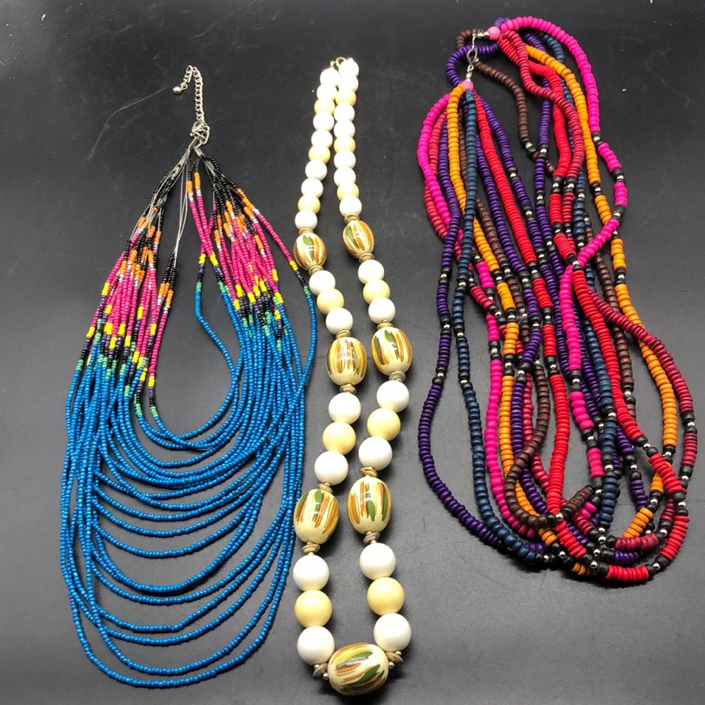 3 necklaces Pinks, Red, Navy Beaded Necklace